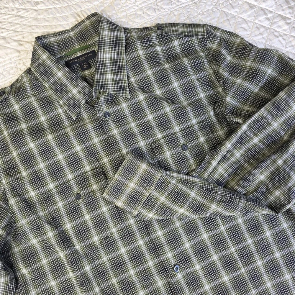Banana Republic Men Slim Fit Large Long Sleeve Shirt Green Plaid Gorpcore Preppy